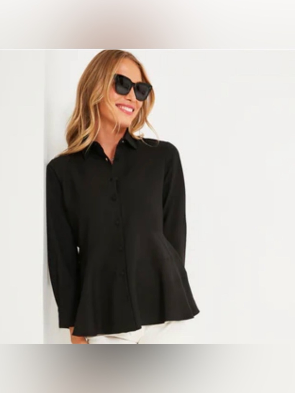Tuckernuck Black Button-Front Peplum Blouse